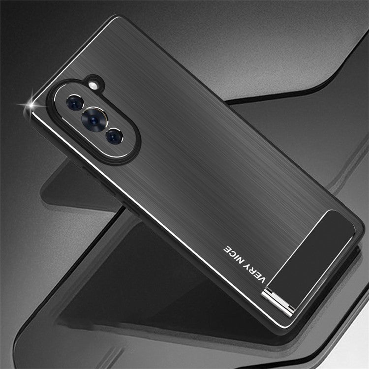 For Huawei nova 10 Pro 4G Kickstand Phone Case TPU Frame Aluminium Alloy Brushed Cover - Black