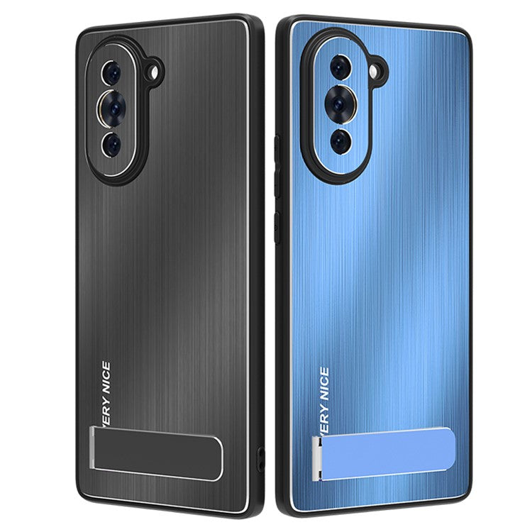 For Huawei nova 10 Pro 4G Kickstand Phone Case TPU Frame Aluminium Alloy Brushed Cover - Black
