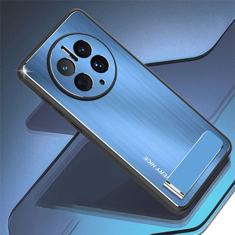 For Huawei Mate 50 Pro 4G Kickstand Phone Case Brushed Aluminium Alloy Back TPU Edge Shockproof Cover - Blue