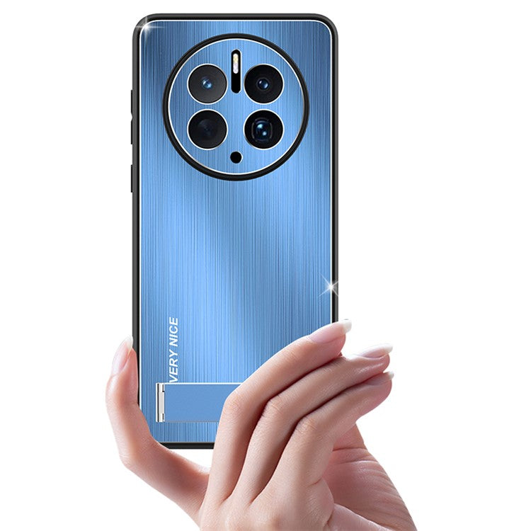 For Huawei Mate 50 Pro 4G Kickstand Phone Case Brushed Aluminium Alloy Back TPU Edge Shockproof Cover - Blue