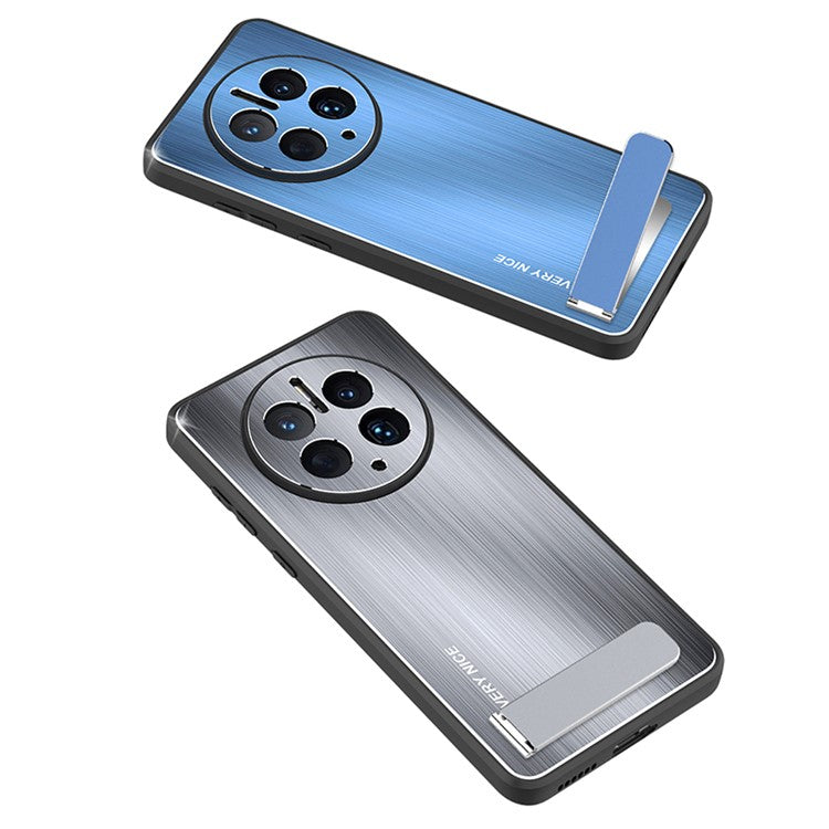 For Huawei Mate 50 Pro 4G Kickstand Phone Case Brushed Aluminium Alloy Back TPU Edge Shockproof Cover - Blue