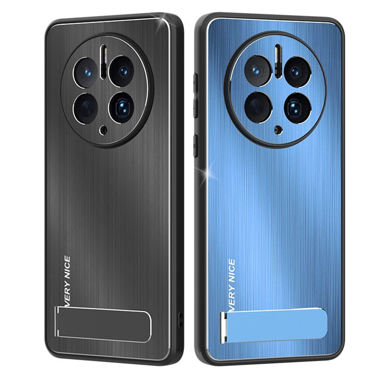 For Huawei Mate 50 Pro 4G Kickstand Phone Case Brushed Aluminium Alloy Back TPU Edge Shockproof Cover - Blue
