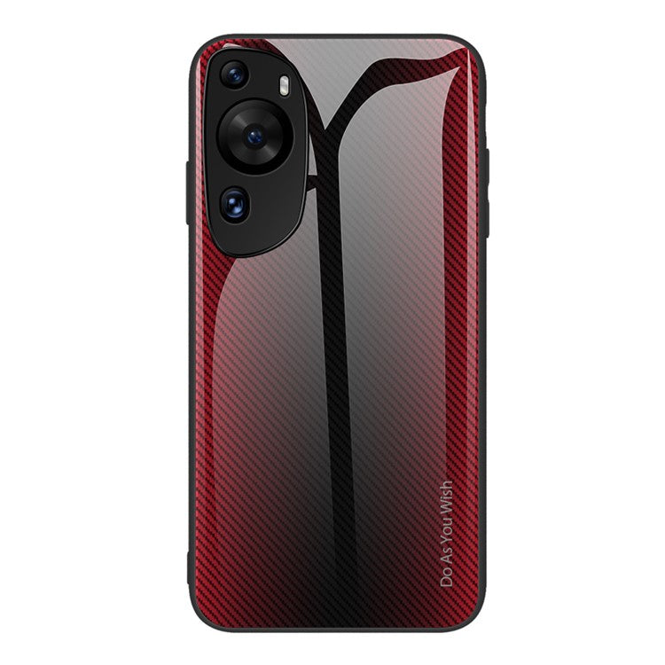 Protective Cover for Huawei P60 Art Carbon Fiber Texture Tempered Glass+Soft TPU Phone Case - Red