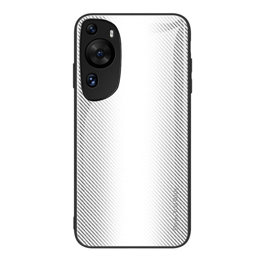 Protective Cover for Huawei P60 Art Carbon Fiber Texture Tempered Glass+Soft TPU Phone Case - White