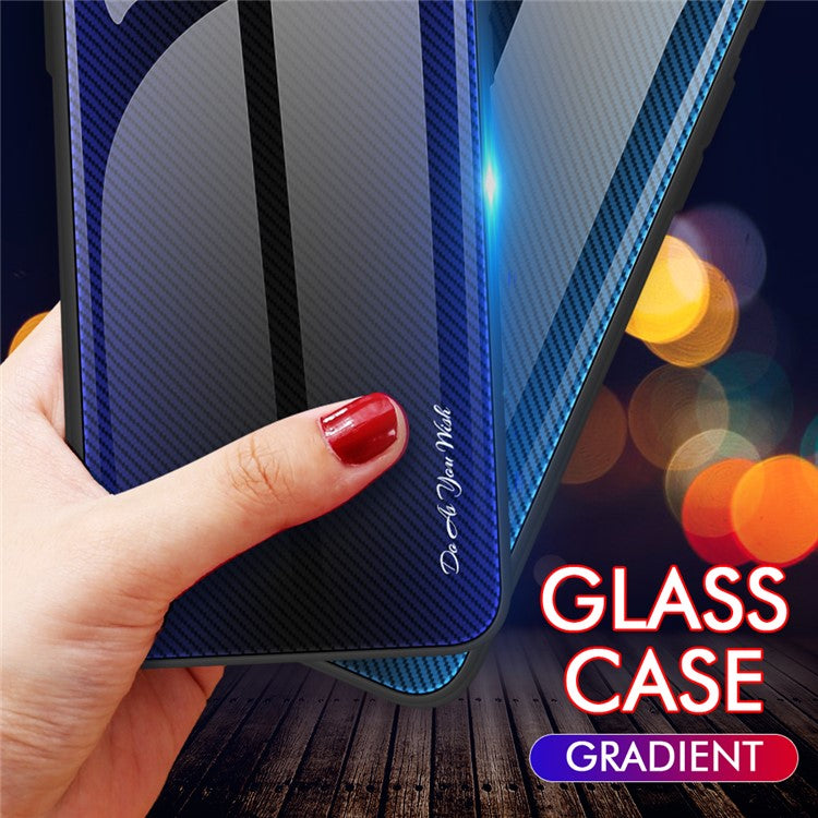 Protective Cover for Huawei P60 Art Carbon Fiber Texture Tempered Glass+Soft TPU Phone Case - White