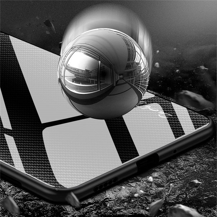 Protective Cover for Huawei P60 Art Carbon Fiber Texture Tempered Glass+Soft TPU Phone Case - White