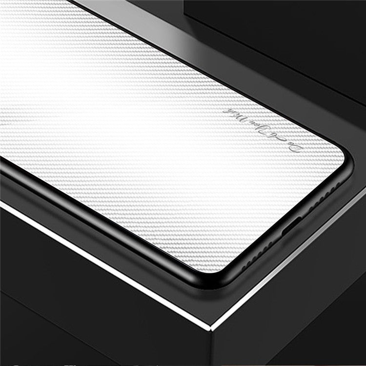 Protective Cover for Huawei P60 Art Carbon Fiber Texture Tempered Glass+Soft TPU Phone Case - White