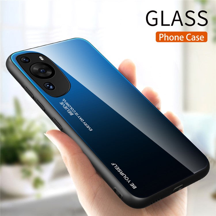 For Huawei P60 Art Gradient Color Phone Case Anti-Scratch Tempered Glass + PC + TPU Hybrid Cover - Pink+Purple