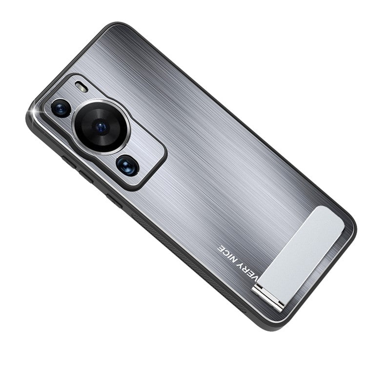 For Huawei P60 Pro Aluminium Alloy TPU Frame Drop Protection Case Kickstand Brushed Phone Cover - Silver