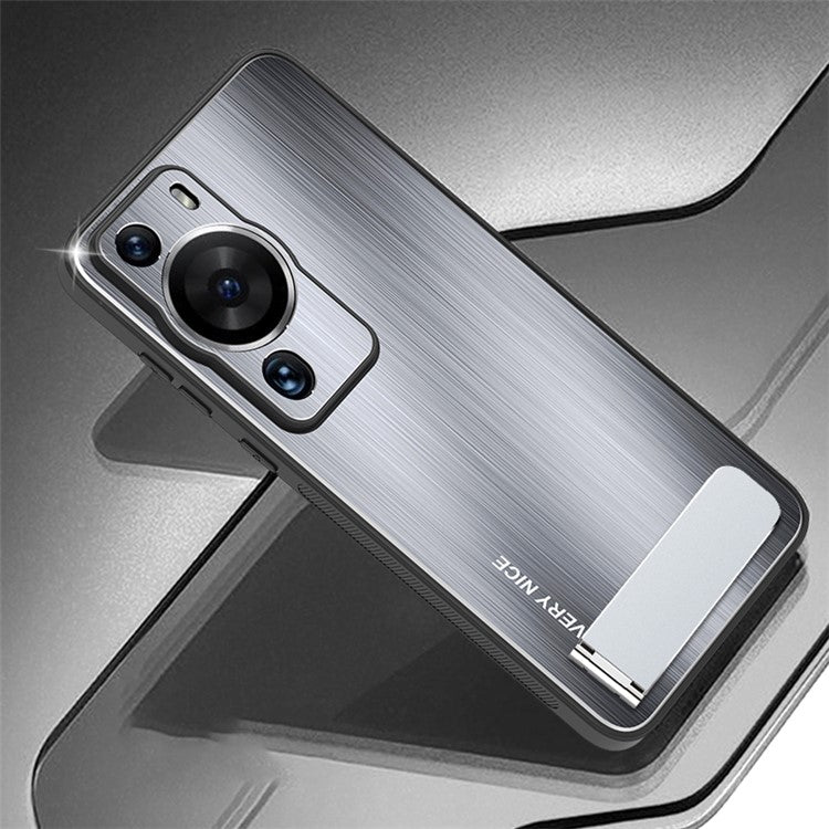 For Huawei P60 Pro Aluminium Alloy TPU Frame Drop Protection Case Kickstand Brushed Phone Cover - Silver