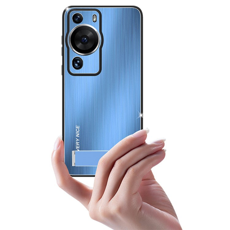 For Huawei P60 Pro Aluminium Alloy TPU Frame Drop Protection Case Kickstand Brushed Phone Cover - Silver