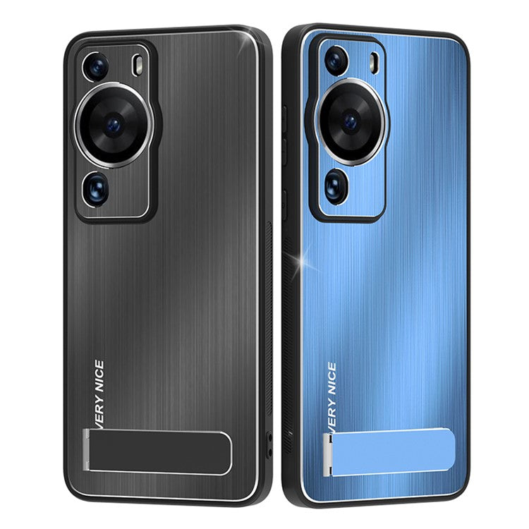 For Huawei P60 Pro Aluminium Alloy TPU Frame Drop Protection Case Kickstand Brushed Phone Cover - Silver