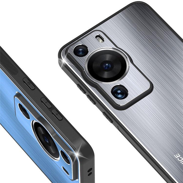 For Huawei P60 Pro Aluminium Alloy TPU Frame Drop Protection Case Kickstand Brushed Phone Cover - Silver