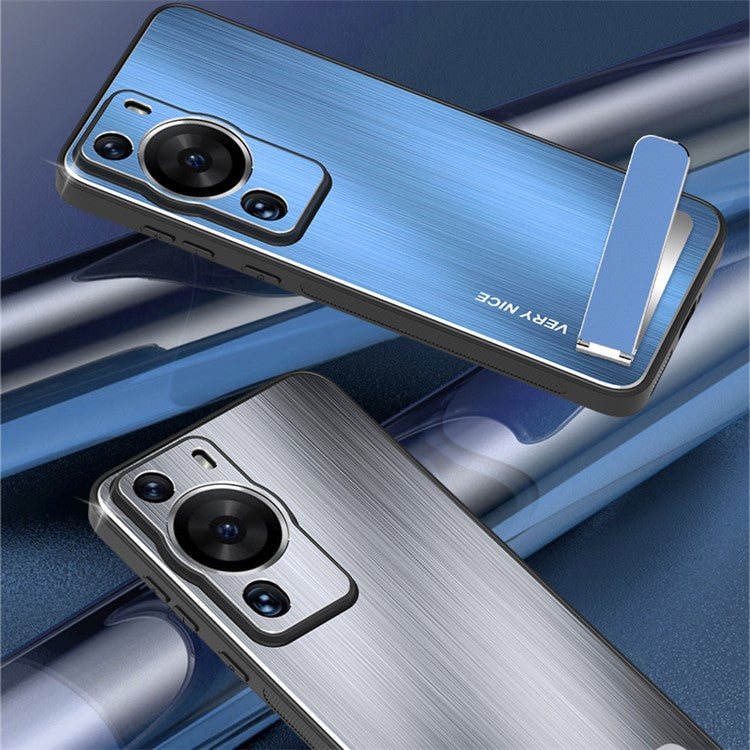 For Huawei P60 Pro Aluminium Alloy TPU Frame Drop Protection Case Kickstand Brushed Phone Cover - Silver
