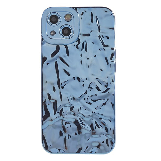 Anti-scratch Phone Case for iPhone 14 , Electroplating Wrinkled Uneven Soft TPU Cover - Blue