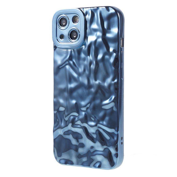 Anti-scratch Phone Case for iPhone 14 , Electroplating Wrinkled Uneven Soft TPU Cover - Blue