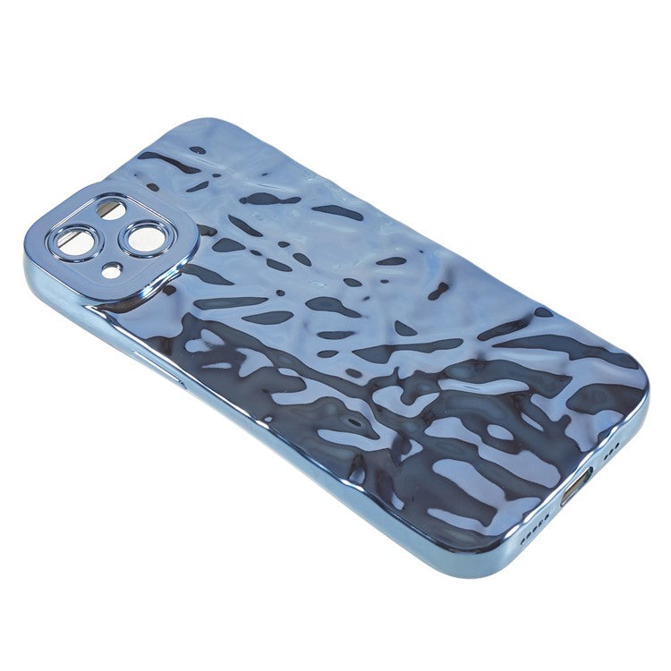 Anti-scratch Phone Case for iPhone 14 , Electroplating Wrinkled Uneven Soft TPU Cover - Blue