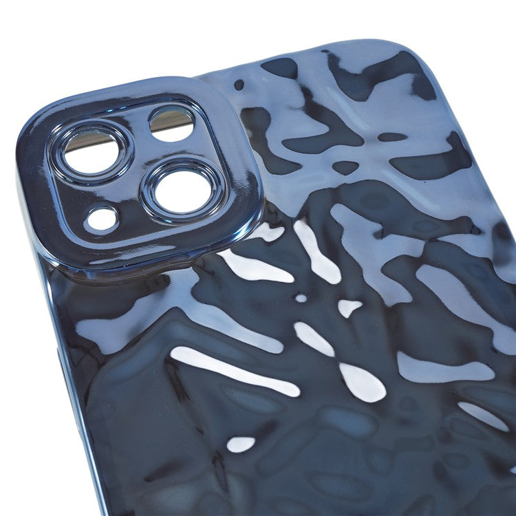 Anti-scratch Phone Case for iPhone 14 , Electroplating Wrinkled Uneven Soft TPU Cover - Blue