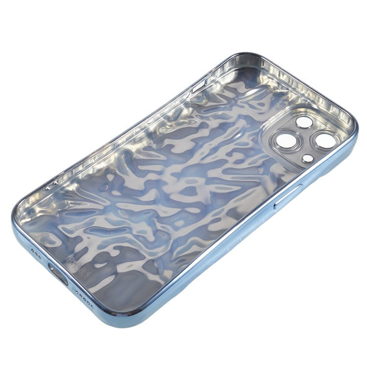 Anti-scratch Phone Case for iPhone 14 , Electroplating Wrinkled Uneven Soft TPU Cover - Blue
