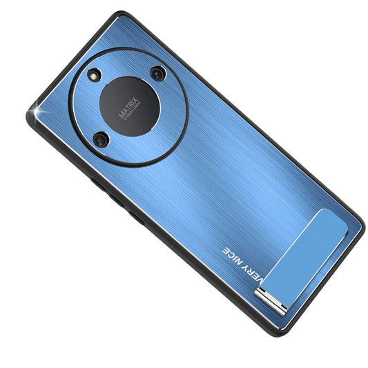 For Honor X40 5G Kickstand Shockproof Case Brushed Aluminium Alloy TPU Frame Phone Cover - Blue