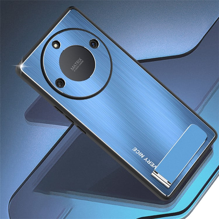 For Honor X40 5G Kickstand Shockproof Case Brushed Aluminium Alloy TPU Frame Phone Cover - Blue