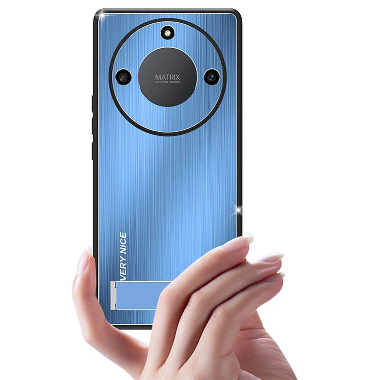 For Honor X40 5G Kickstand Shockproof Case Brushed Aluminium Alloy TPU Frame Phone Cover - Blue