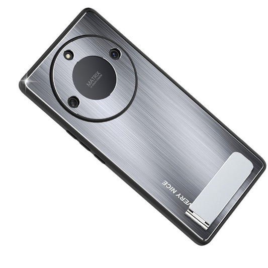 For Honor X40 5G Kickstand Shockproof Case Brushed Aluminium Alloy TPU Frame Phone Cover - Silver