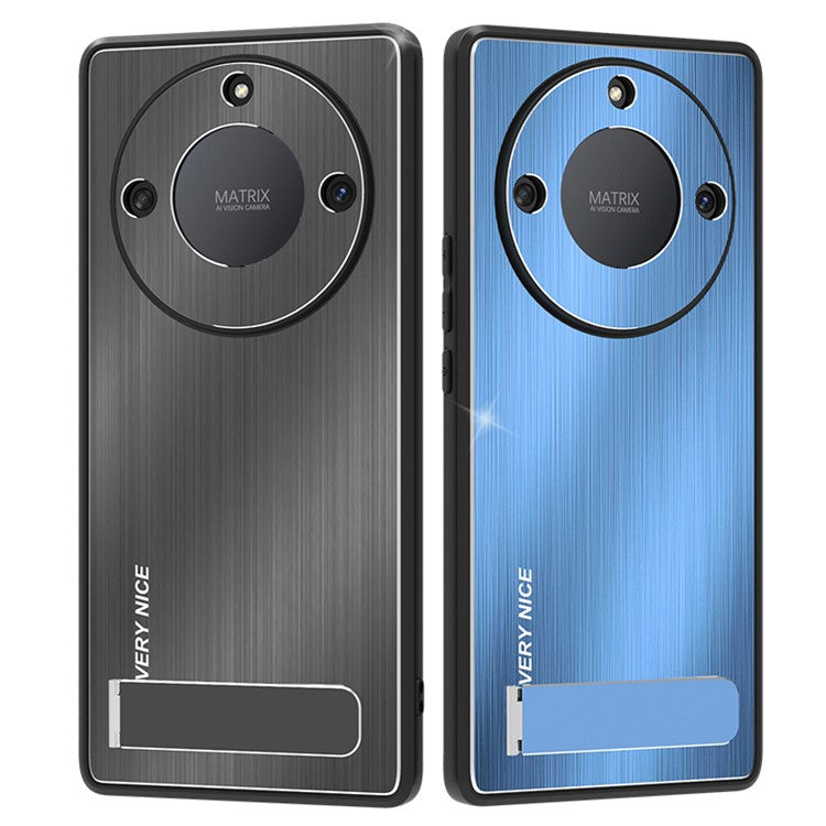 For Honor X40 5G Kickstand Shockproof Case Brushed Aluminium Alloy TPU Frame Phone Cover - Silver