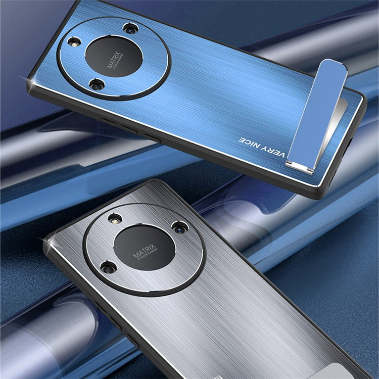 For Honor X40 5G Kickstand Shockproof Case Brushed Aluminium Alloy TPU Frame Phone Cover - Silver