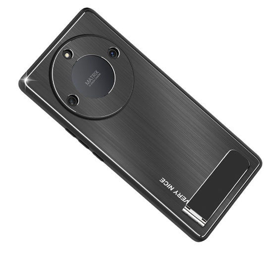 For Honor X40 5G Kickstand Shockproof Case Brushed Aluminium Alloy TPU Frame Phone Cover - Black