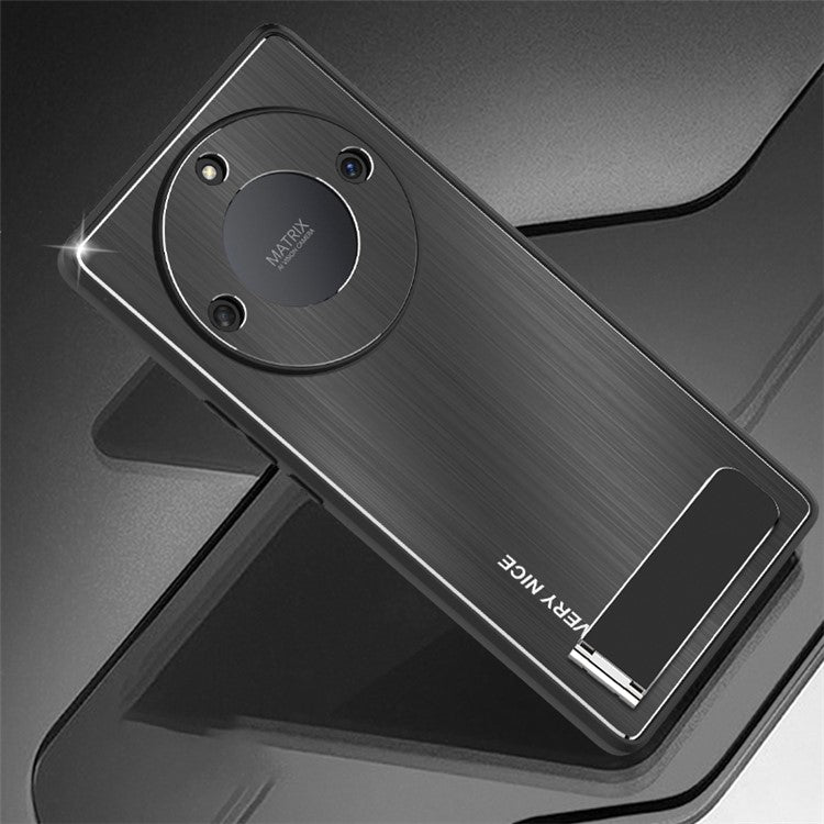For Honor X40 5G Kickstand Shockproof Case Brushed Aluminium Alloy TPU Frame Phone Cover - Black