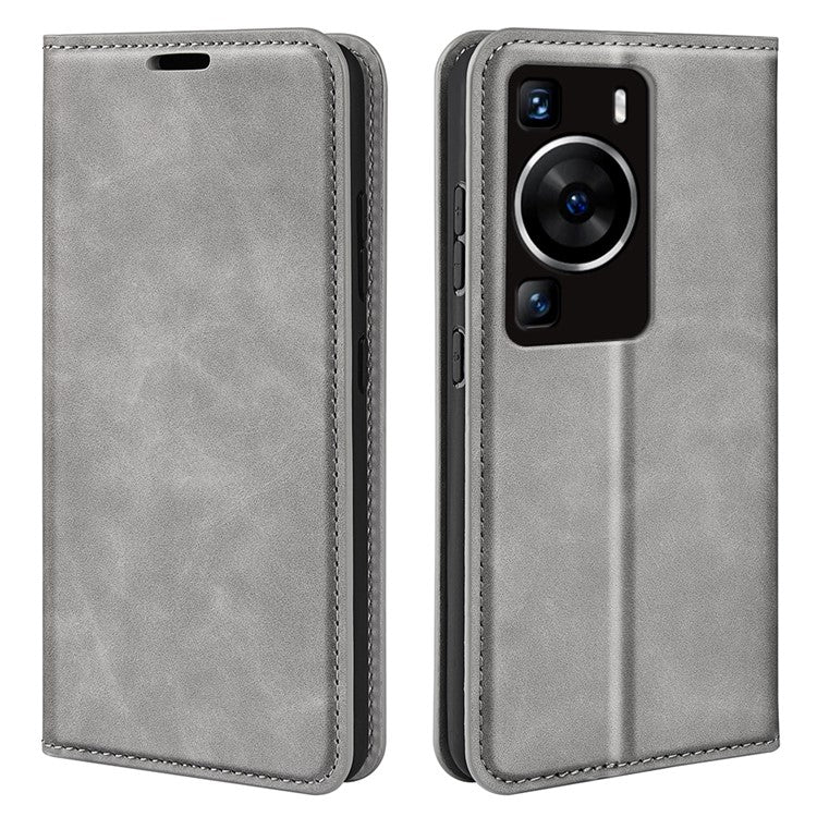 For Huawei P60 PU Leather Flip Wallet Case Skin-Touch Stand Cell Phone Cover - Grey