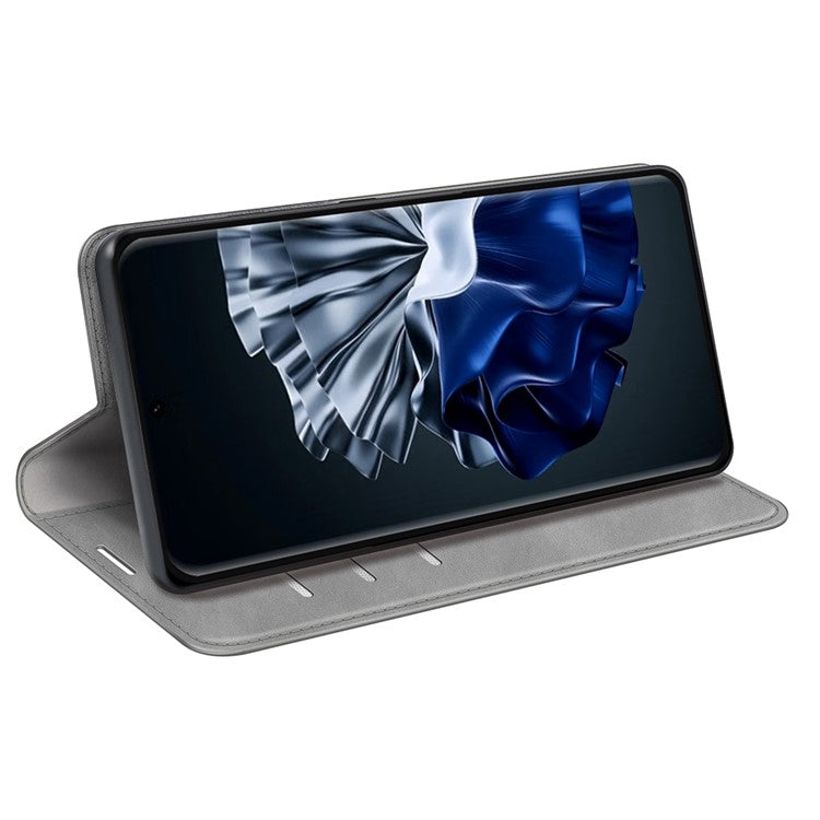 For Huawei P60 PU Leather Flip Wallet Case Skin-Touch Stand Cell Phone Cover - Grey