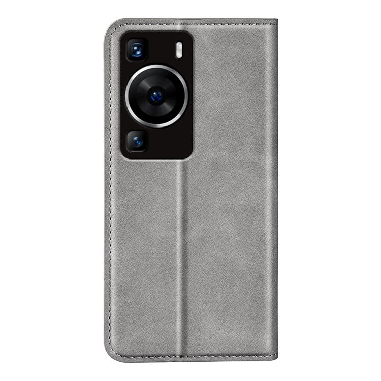 For Huawei P60 PU Leather Flip Wallet Case Skin-Touch Stand Cell Phone Cover - Grey