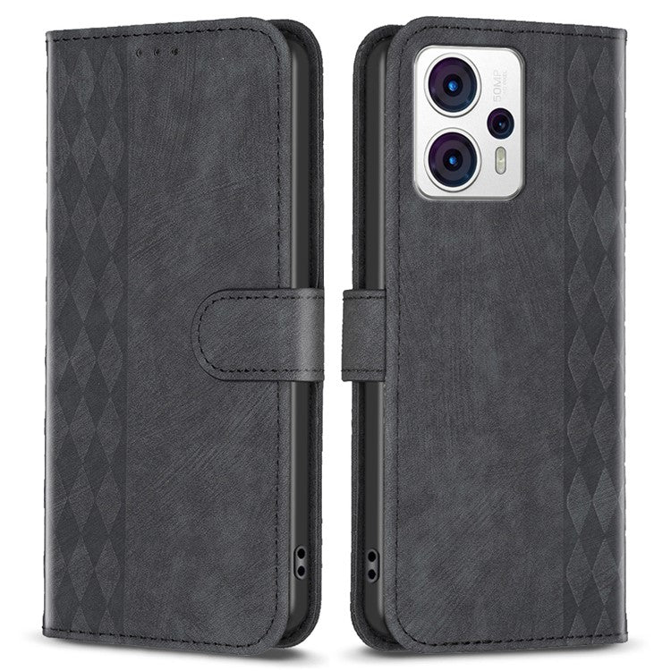 Shockproof Cover for Motorola Moto G13 4G / G23 4G / G53 5G Imprinting Pattern Phone Stand Wallet Case - Black