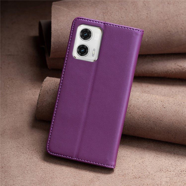 BINFEN COLOR BF18 PU Leather Cover for Motorola Moto G73 5G Card Slot Stand Magnetic Phone Case - Dark Purple