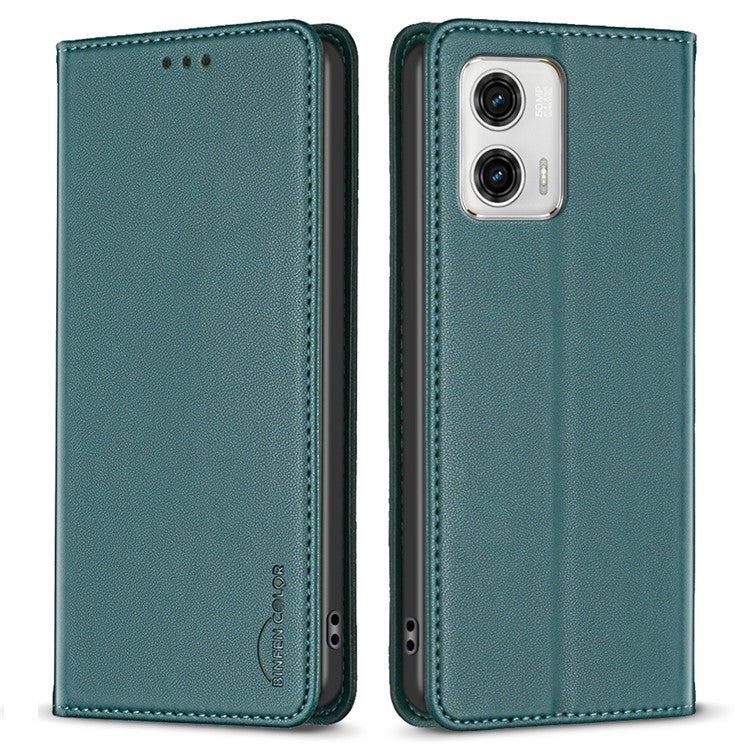 BINFEN COLOR BF18 PU Leather Cover for Motorola Moto G73 5G Card Slot Stand Magnetic Phone Case - Green