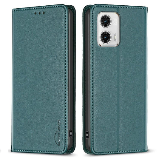 BINFEN COLOR BF18 PU Leather Cover for Motorola Moto G73 5G Card Slot Stand Magnetic Phone Case - Green