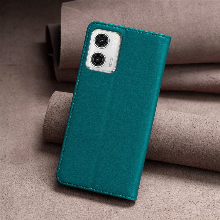 BINFEN COLOR BF18 PU Leather Cover for Motorola Moto G73 5G Card Slot Stand Magnetic Phone Case - Green