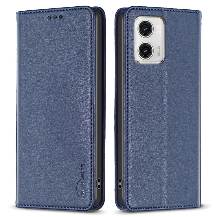 BINFEN COLOR BF18 PU Leather Cover for Motorola Moto G73 5G Card Slot Stand Magnetic Phone Case - Blue