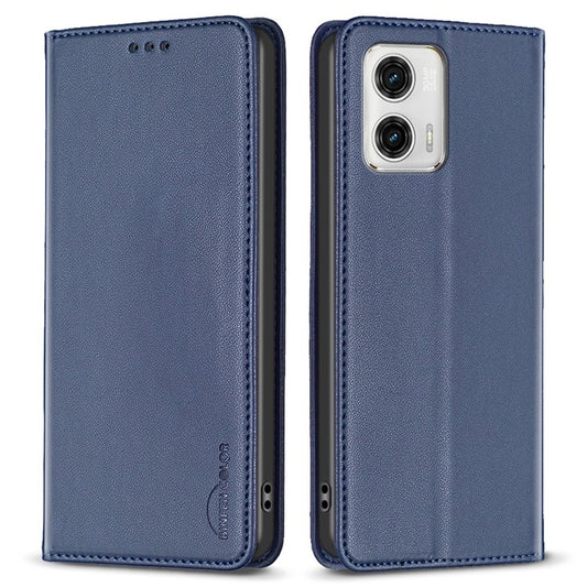 BINFEN COLOR BF18 PU Leather Cover for Motorola Moto G73 5G Card Slot Stand Magnetic Phone Case - Blue