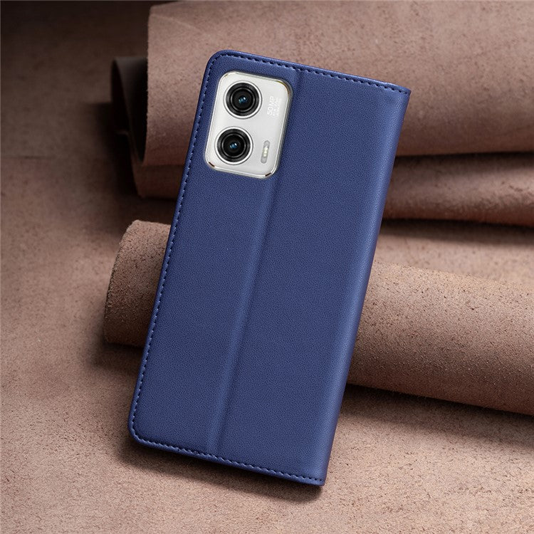 BINFEN COLOR BF18 PU Leather Cover for Motorola Moto G73 5G Card Slot Stand Magnetic Phone Case - Blue