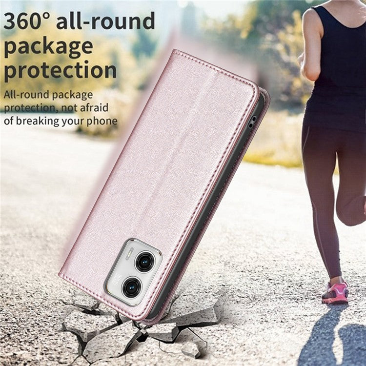 BINFEN COLOR BF18 PU Leather Cover for Motorola Moto G73 5G Card Slot Stand Magnetic Phone Case - Rose Gold