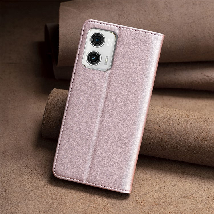 BINFEN COLOR BF18 PU Leather Cover for Motorola Moto G73 5G Card Slot Stand Magnetic Phone Case - Rose Gold