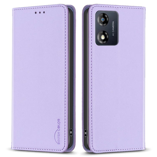 BINFEN COLOR BF18 For Motorola Moto E13 4G Card Slot Design Phone Cover Leather Stand Phone Case - Purple