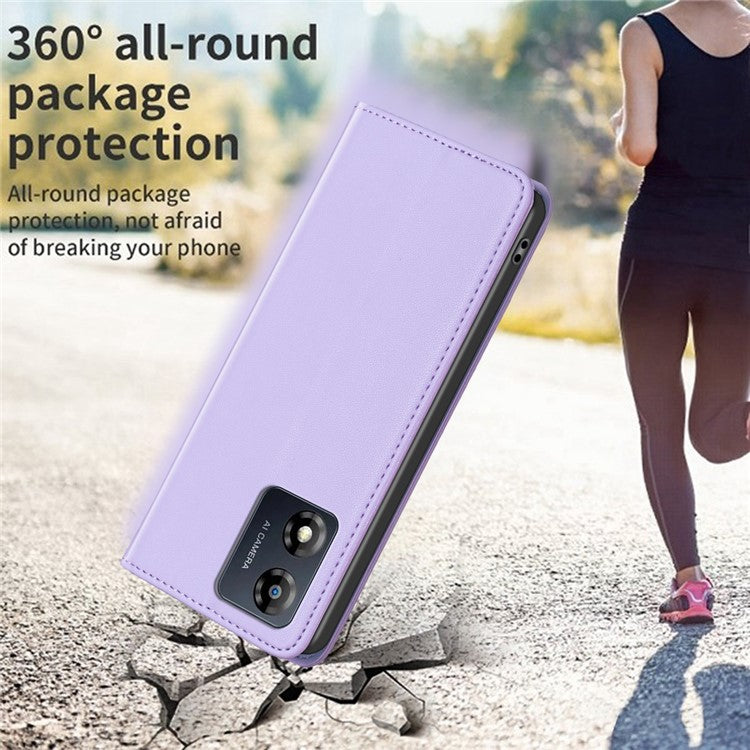 BINFEN COLOR BF18 For Motorola Moto E13 4G Card Slot Design Phone Cover Leather Stand Phone Case - Purple