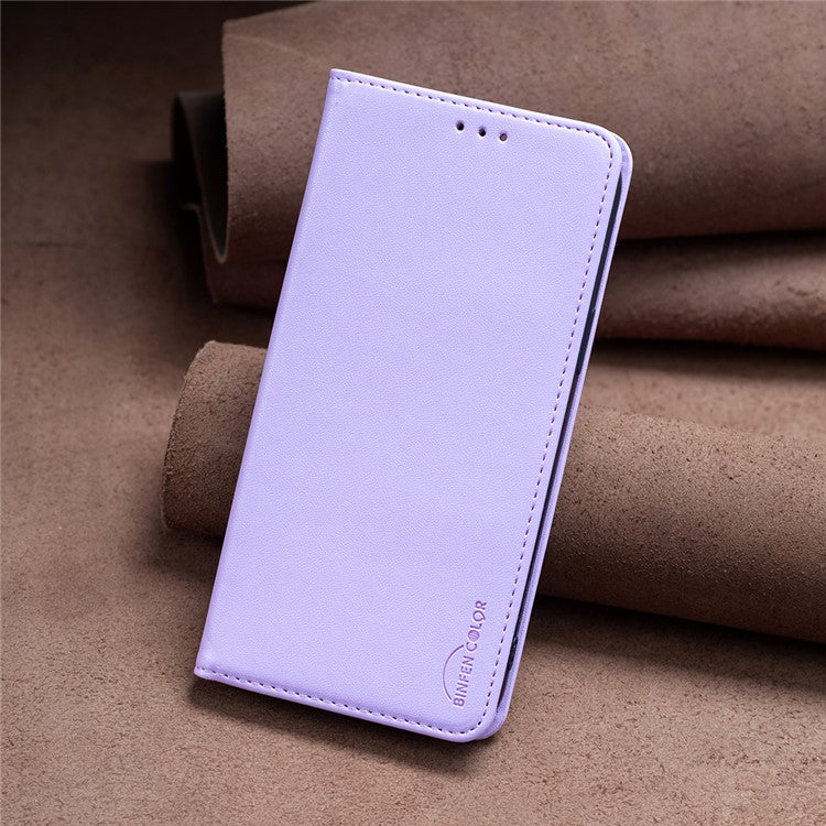 BINFEN COLOR BF18 For Motorola Moto E13 4G Card Slot Design Phone Cover Leather Stand Phone Case - Purple
