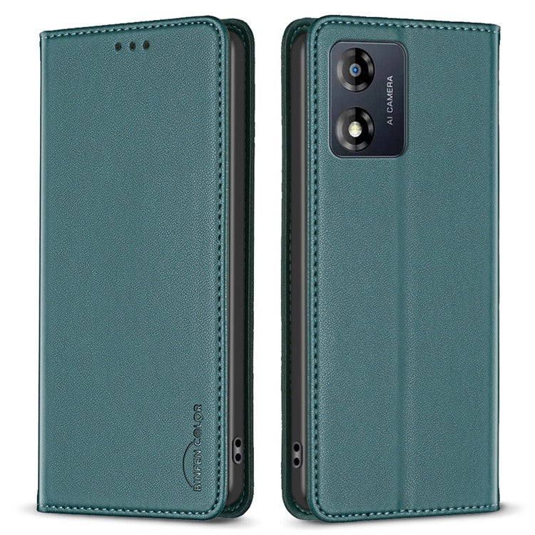 BINFEN COLOR BF18 For Motorola Moto E13 4G Card Slot Design Phone Cover Leather Stand Phone Case - Green