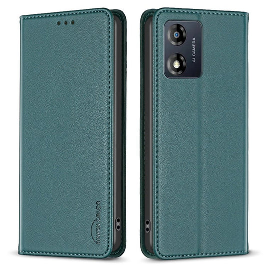 BINFEN COLOR BF18 For Motorola Moto E13 4G Card Slot Design Phone Cover Leather Stand Phone Case - Green