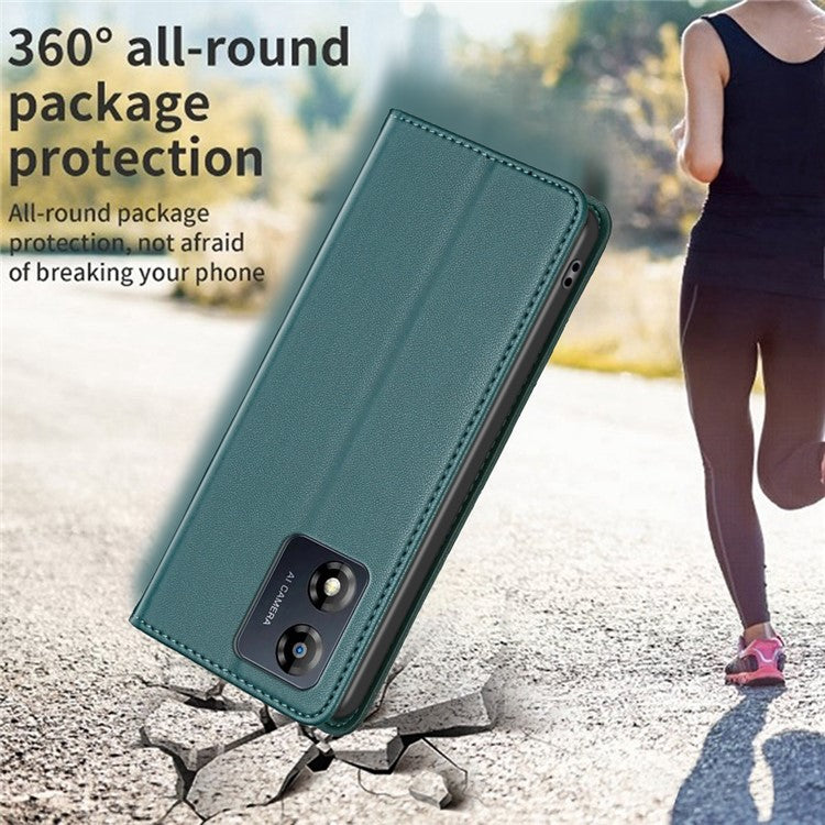 BINFEN COLOR BF18 For Motorola Moto E13 4G Card Slot Design Phone Cover Leather Stand Phone Case - Green
